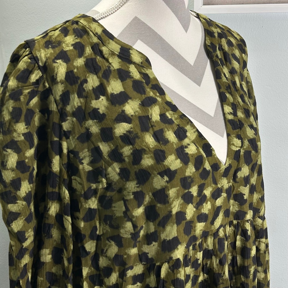 Pomander Place Olive‎ Green Black Leopard Tiered V-Neck Mini Dress XL Y24667UFWT - Picture 5 of 10